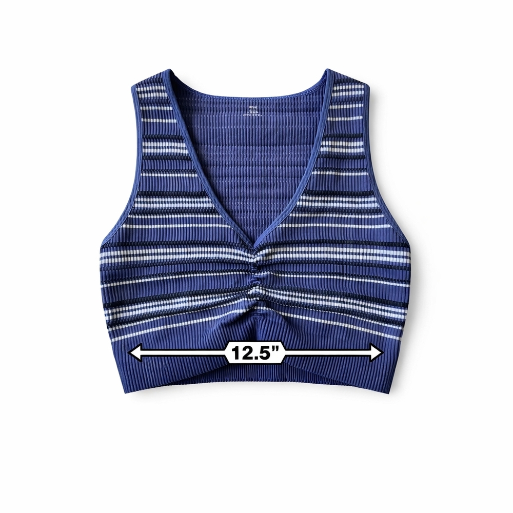 Aerie Real Good Blue Striped Ruched Ribbed Crop Tank Top XL - Picture 4 of 6
